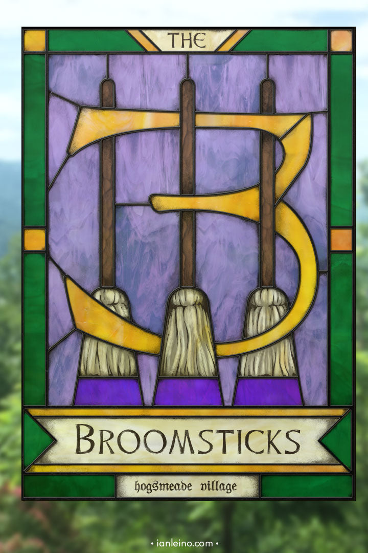 The Three Broomsticks - Pub Sign Stained Glass window cling