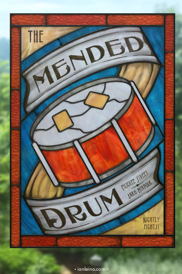 The Mended Drum - Pub Sign Stained Glass window cling