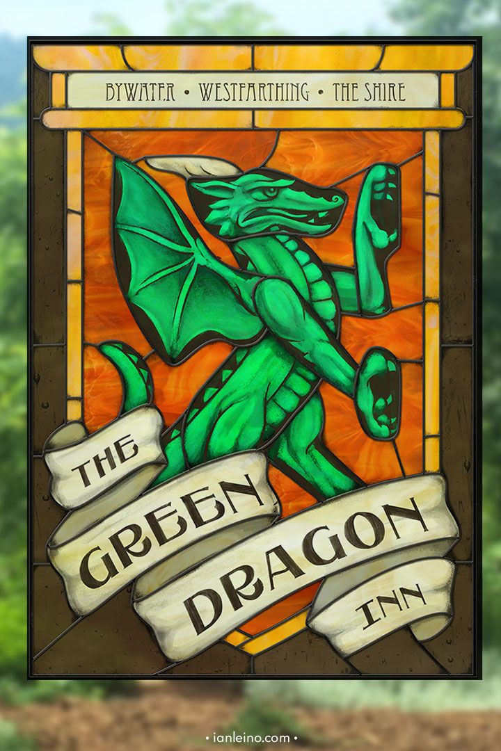 The Green Dragon Inn - Pub Sign Stained Glass window cling