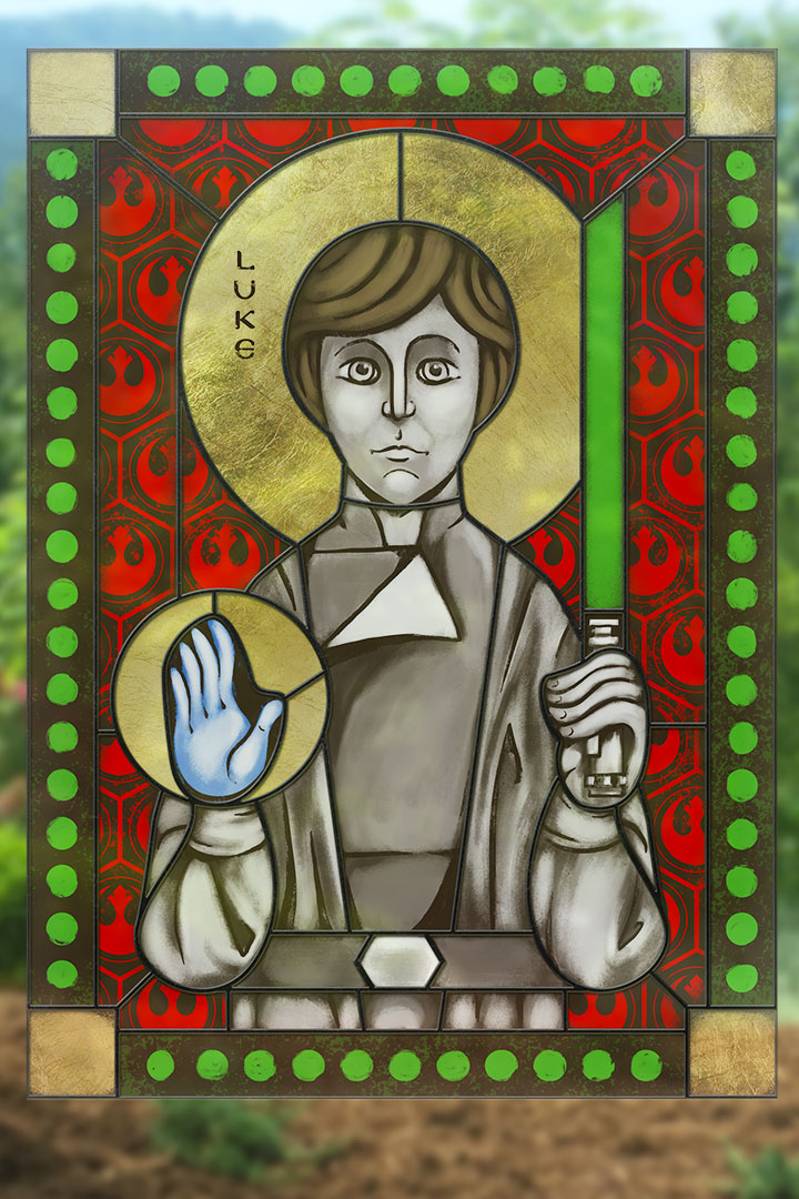 Luke Skywalker- icon style Stained Glass window cling