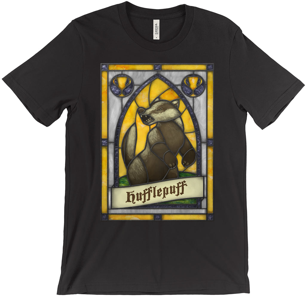 Hufflepuff Stained Glass T-Shirt Men's XS Black