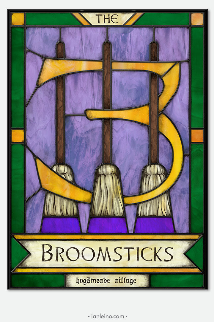 The Three Broomsticks - Pub Sign Stained Glass window cling