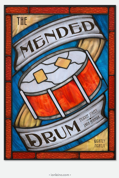 The Mended Drum - Pub Sign Stained Glass window cling